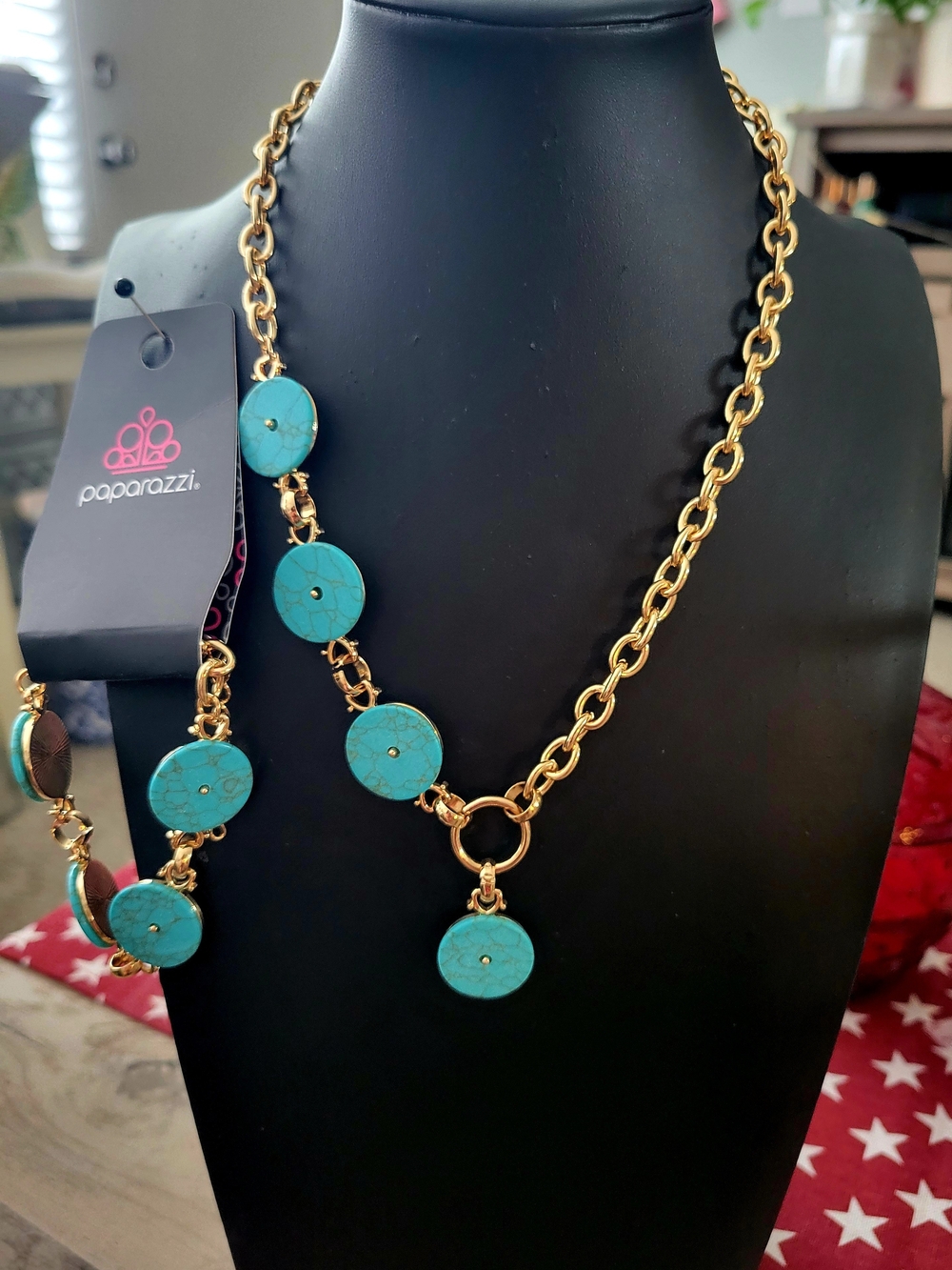 Paparazzi Gold Chain Necklace with Turquoise Discs